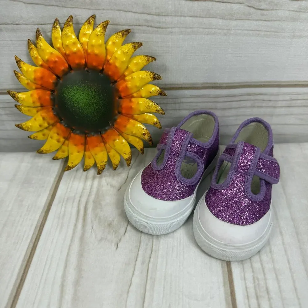 Vans Kids Purple Glitter Leena T Strap Velcro Sneakers 4C‎
